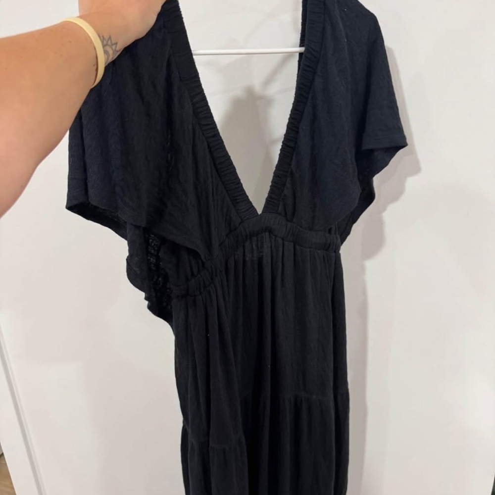 Free People Black V-Neck Flutter Sleeve Maxi Dress - Picture 2 of 2